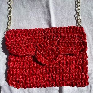 Red Ribbon Crochet Crossbody purse